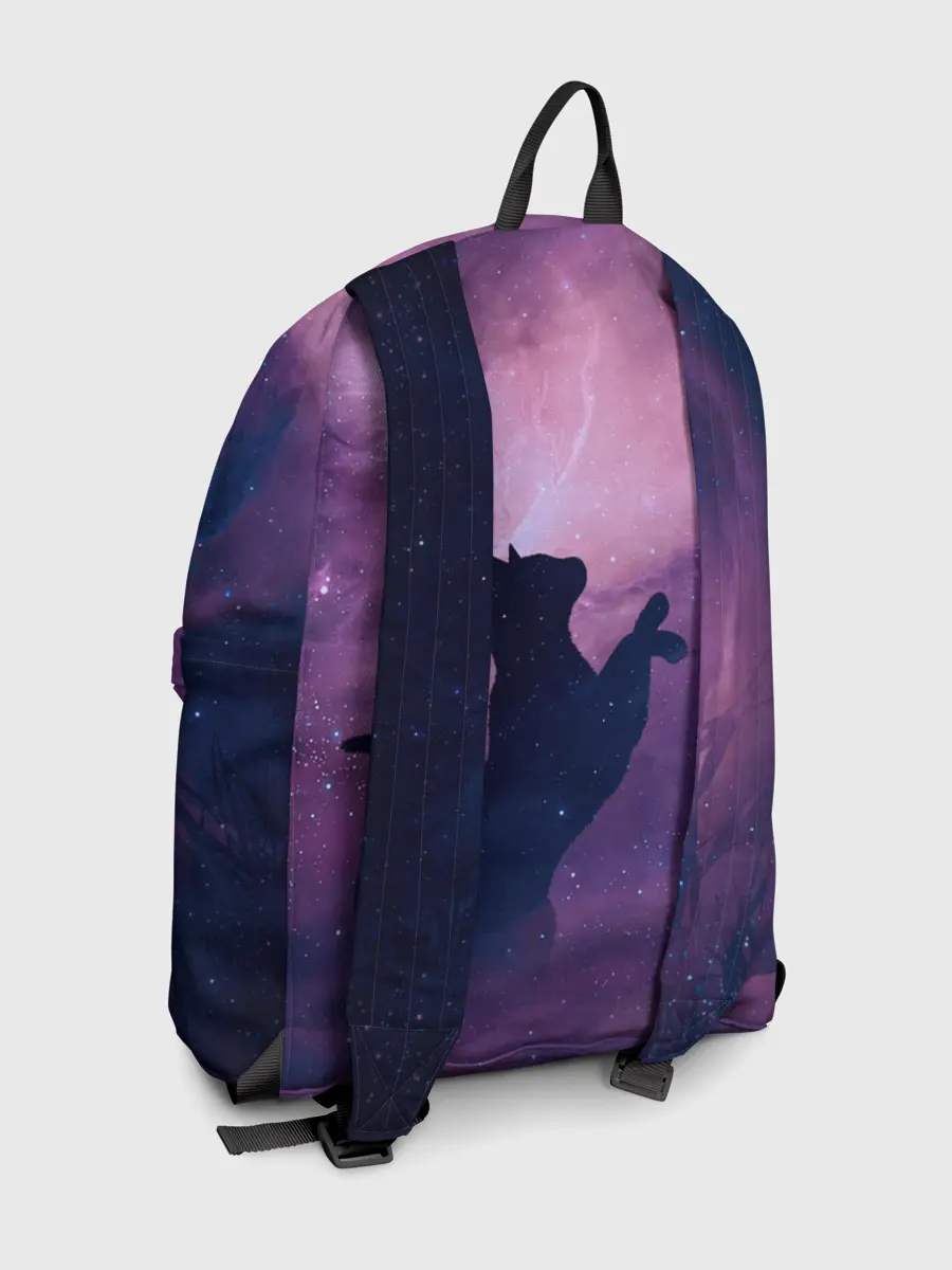 Рюкзак джинсовый / Бабочка кот силуэт фиолетовый