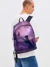 Рюкзак джинсовый / Бабочка кот силуэт фиолетовый