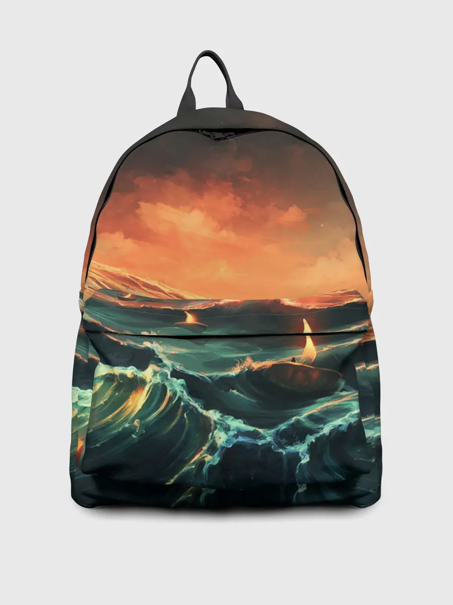 Рюкзак джинсовый / Фэнтези море корабли закат