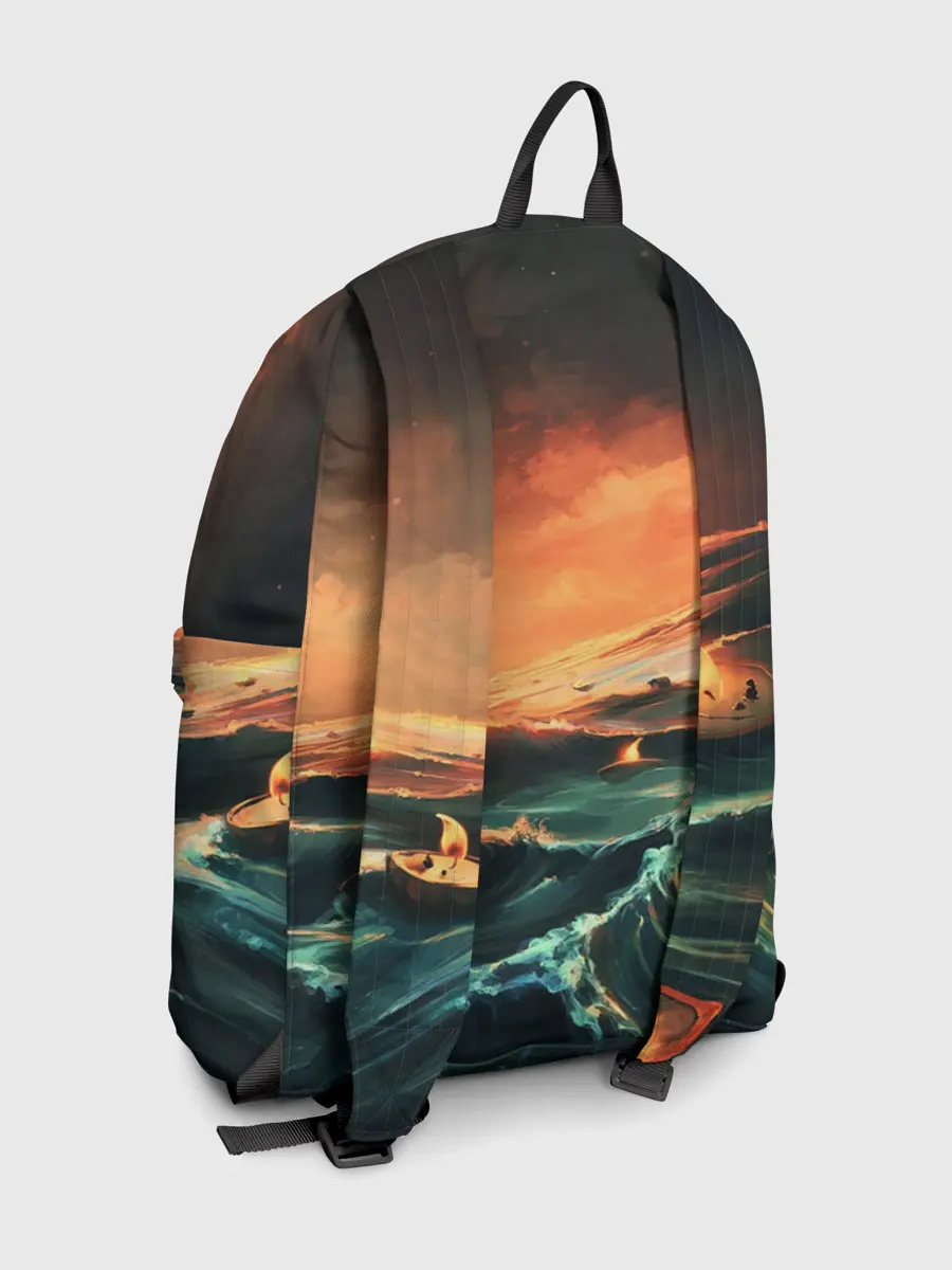 Рюкзак джинсовый / Фэнтези море корабли закат