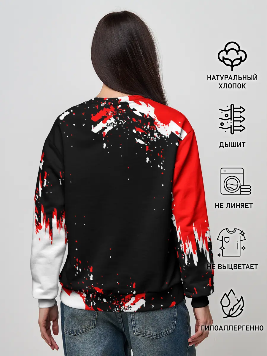 Женский свитшот / Черный Клевер с ярким красным куском