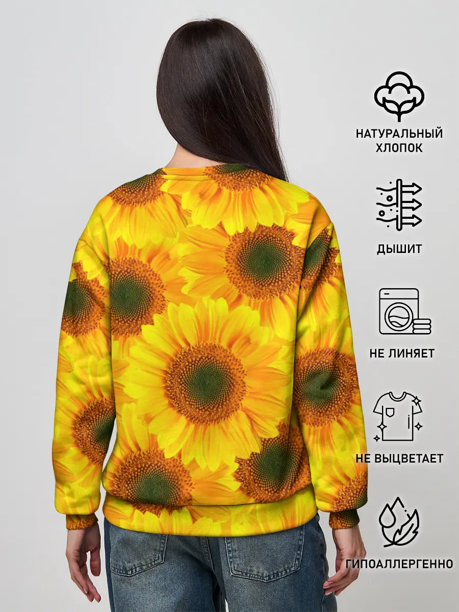 Женский свитшот / Принт подсолнухи желтый