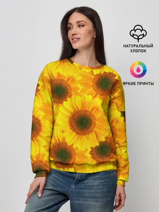 Женский свитшот / Принт подсолнухи желтый