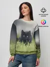 Женский свитшот / черный кот на лугу