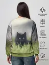 Женский свитшот / черный кот на лугу