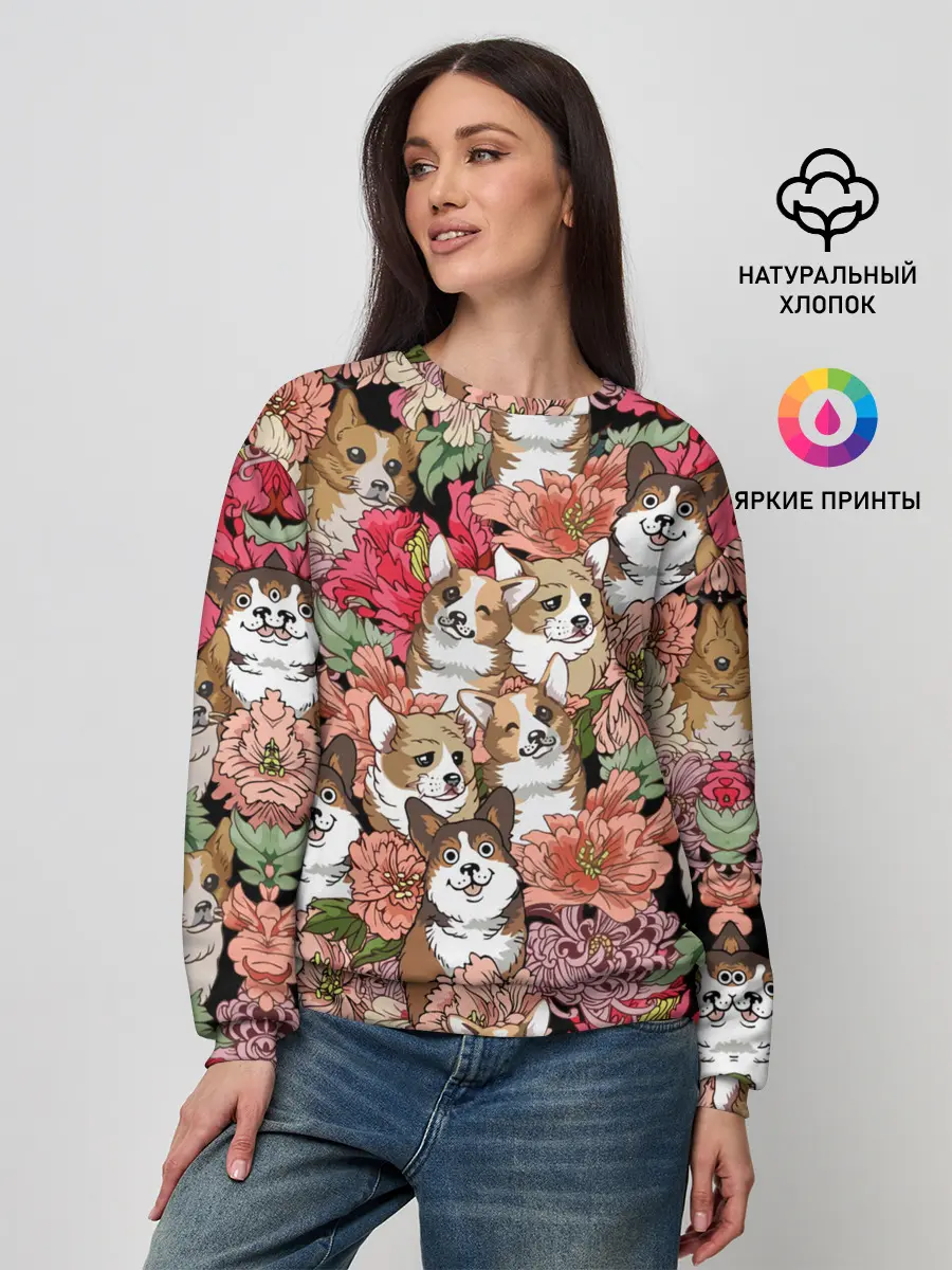 Женский свитшот / Корги & Цветы