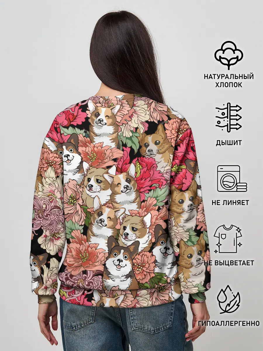 Женский свитшот / Корги & Цветы