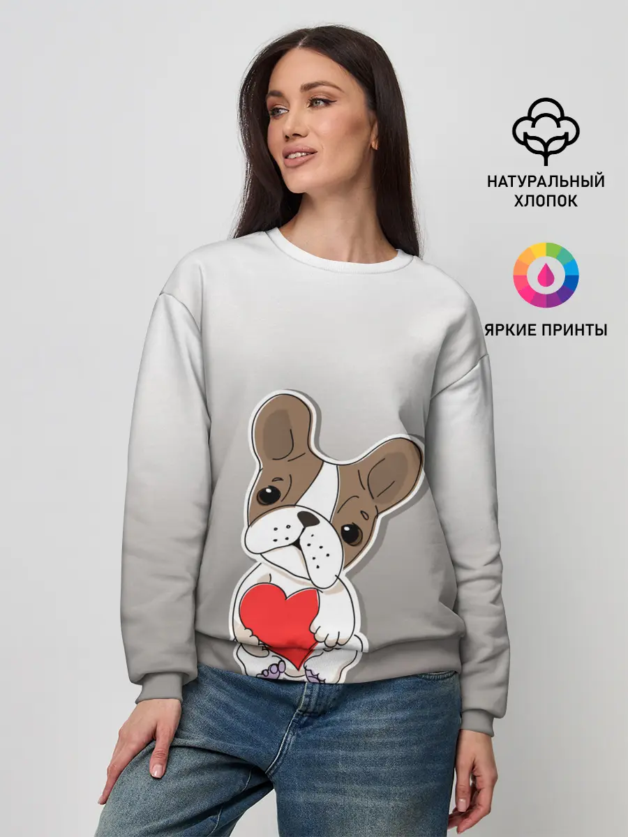 Женский свитшот / французский бульдог сердечко