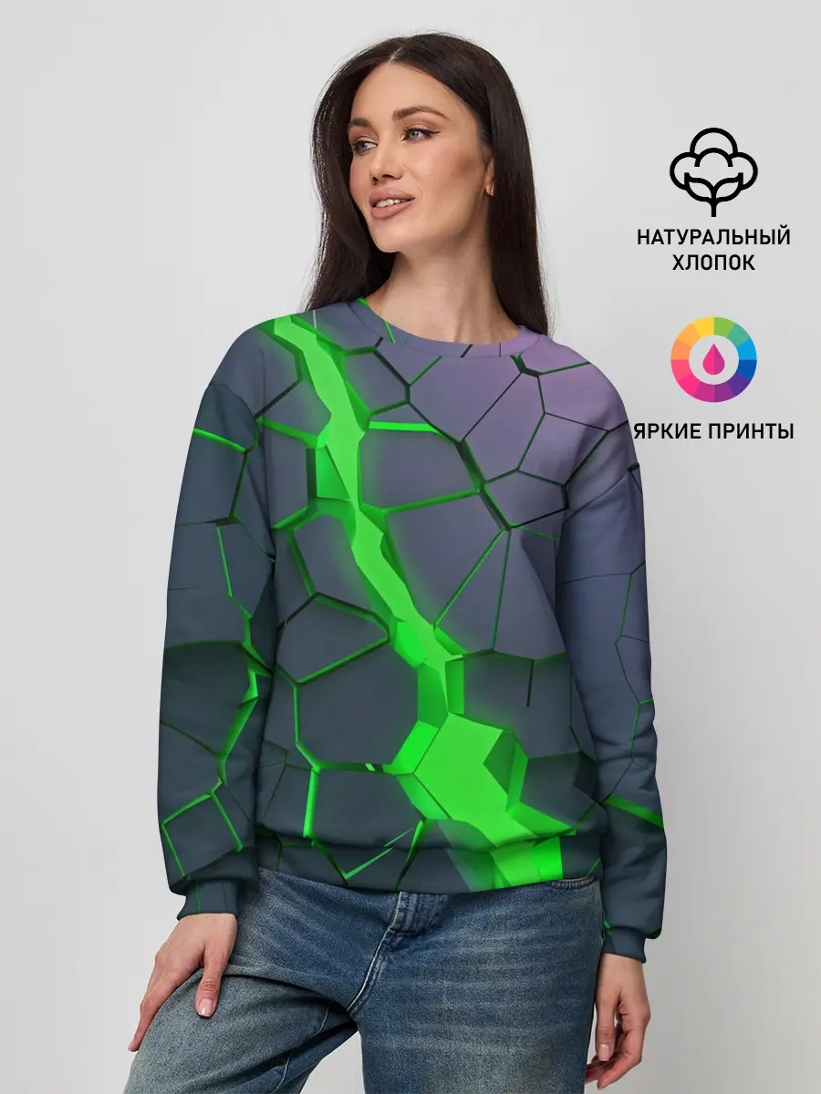 Женский свитшот / ЗЕЛЕНЫЙ РАЗЛОМ | 3Д РАЗЛОМ
