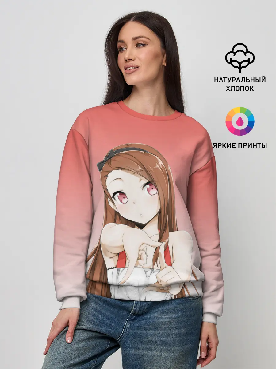 Женский свитшот / девушка ищет кадр измеряет