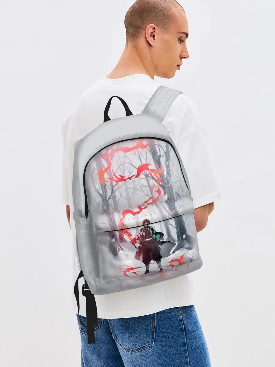 Рюкзак джинсовый / KIMETSU NO YAIBA красный след