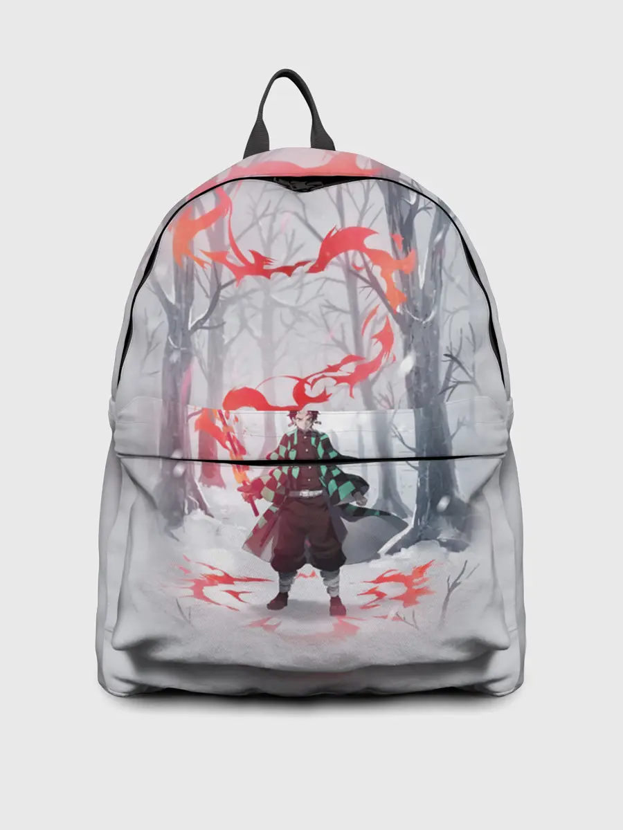 Рюкзак джинсовый / KIMETSU NO YAIBA красный след