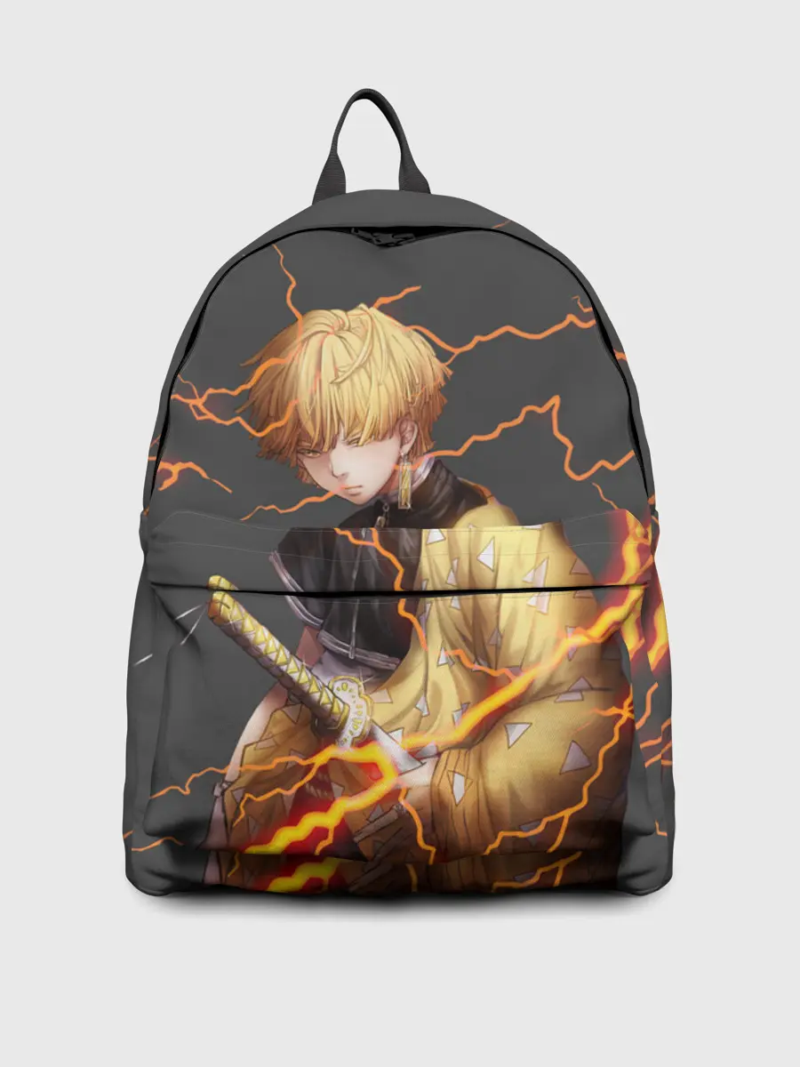 Рюкзак джинсовый / KIMETSU NO YAIBA оранжевые молнии