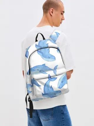 Рюкзак джинсовый / Косяк китов