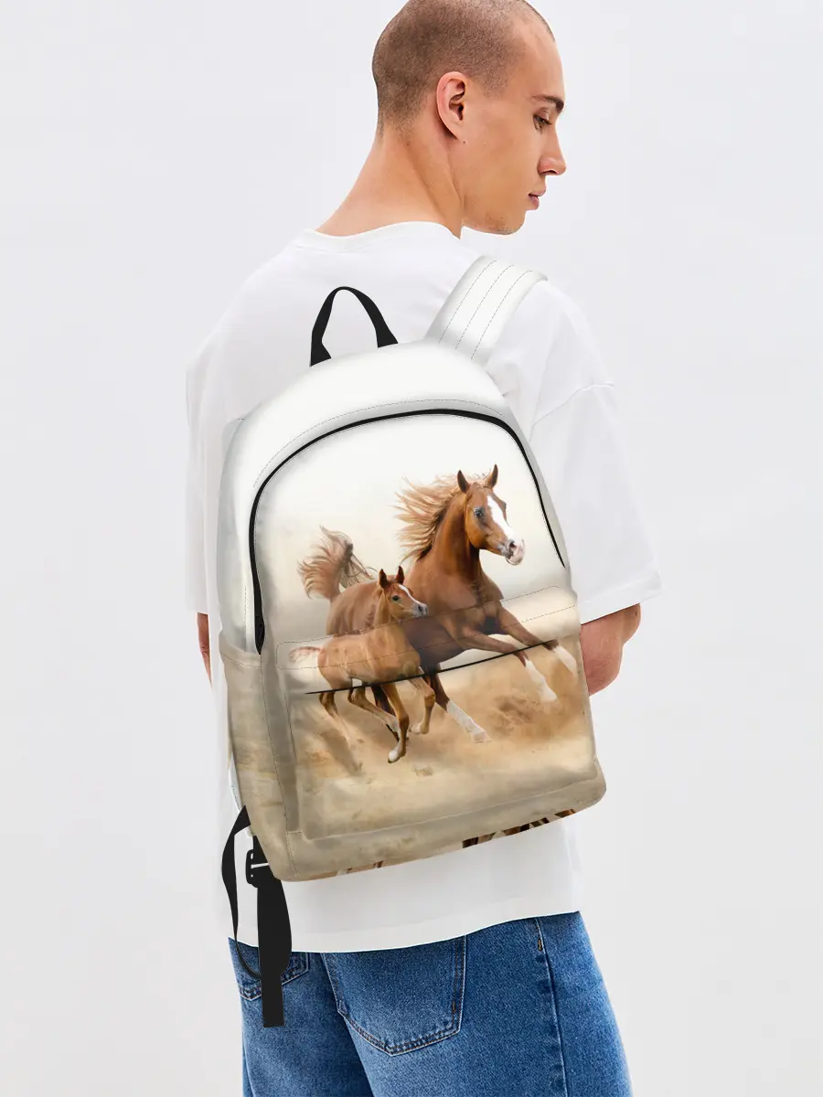 Рюкзак джинсовый / Лошадь с жеребенком