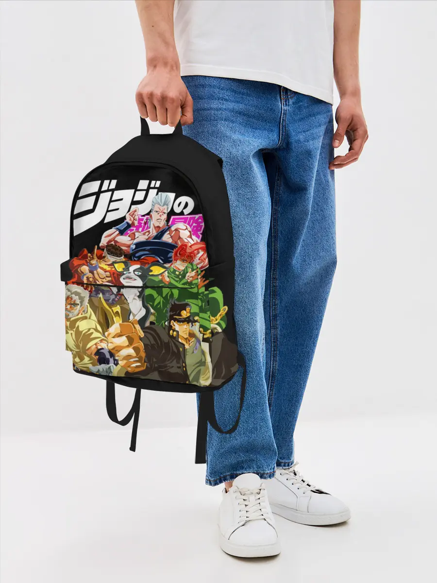Рюкзак джинсовый / Jojo герои на черном
