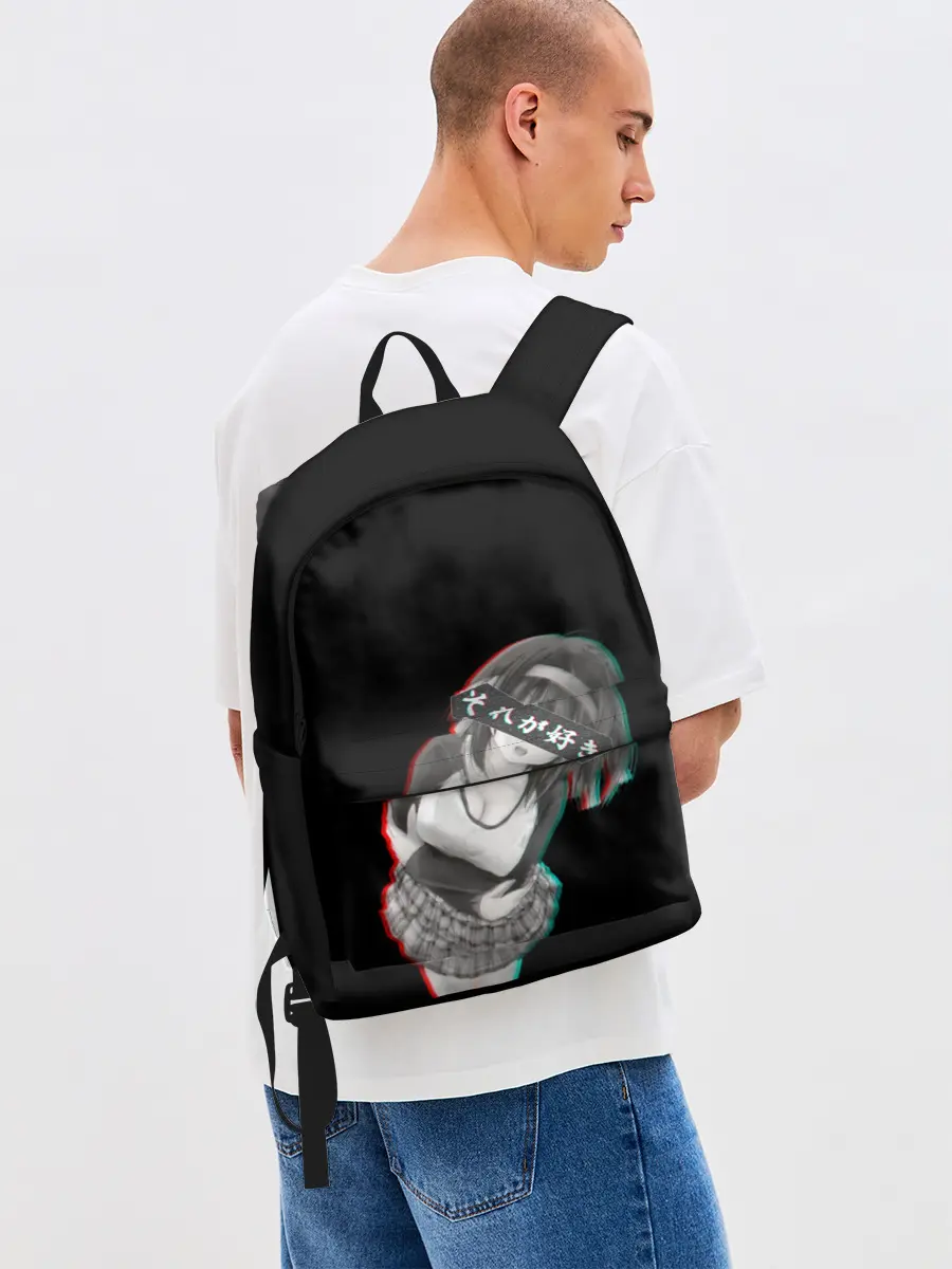 Рюкзак джинсовый / Anime Girl with hieroglyphs