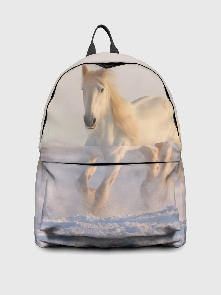 Рюкзак джинсовый / Белая лошадь на снегу