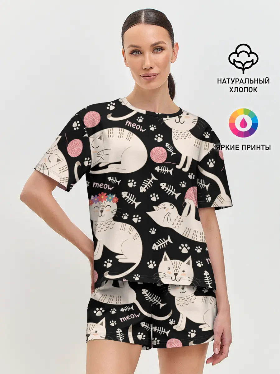 Женская пижама с шортами / Милые кошечки