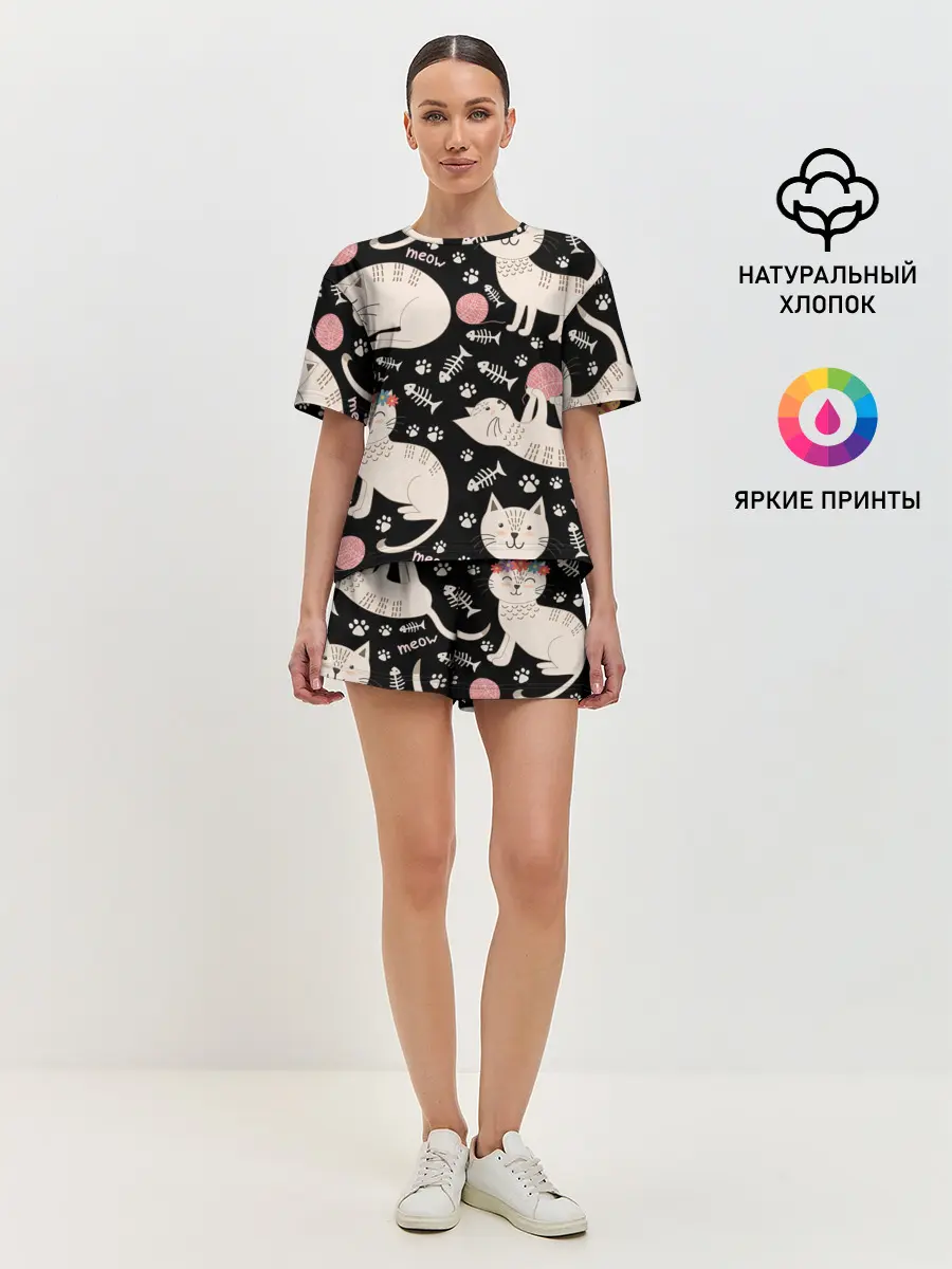 Женская пижама с шортами / Милые кошечки