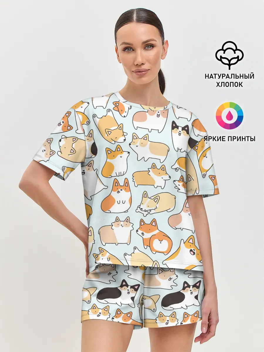 Женская пижама с шортами / Стая корги