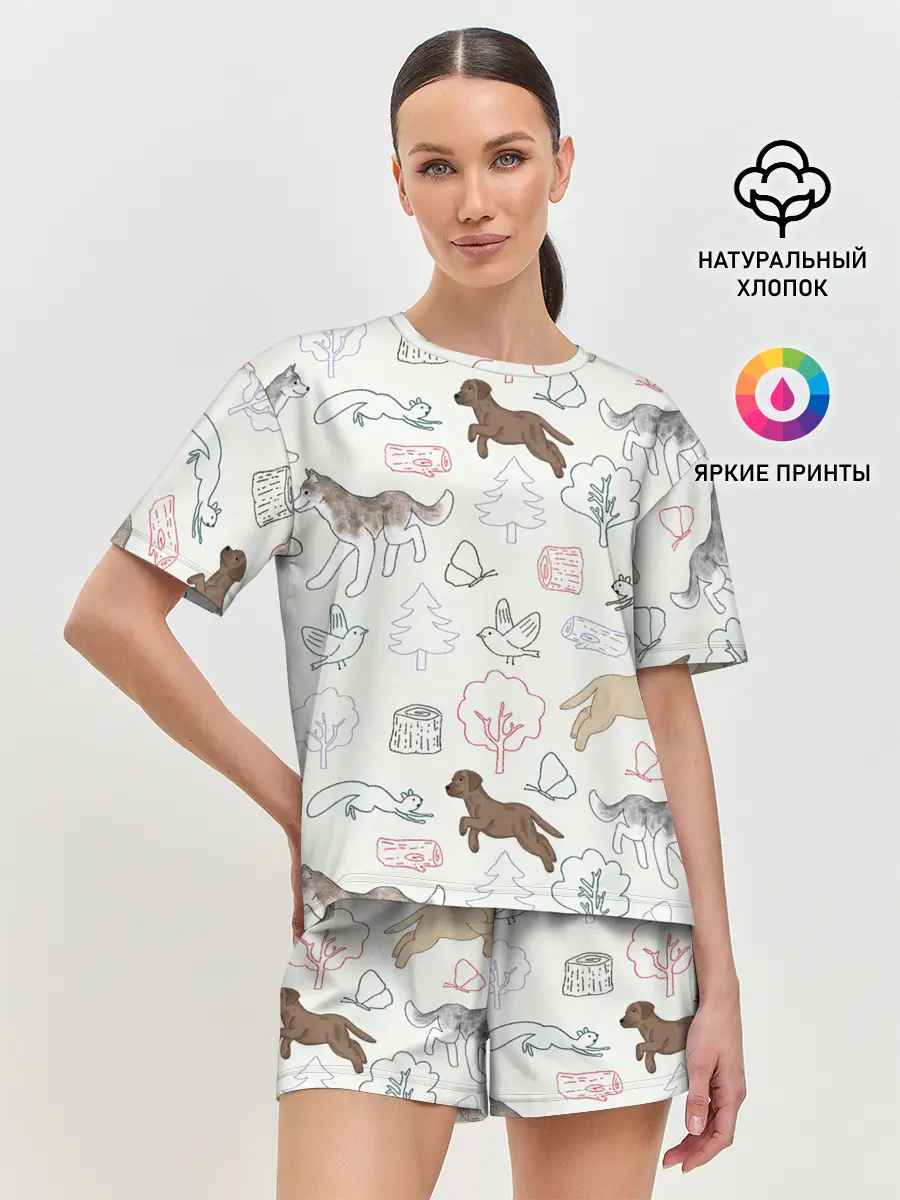Женская пижама с шортами / Рисунок домашних любимцев