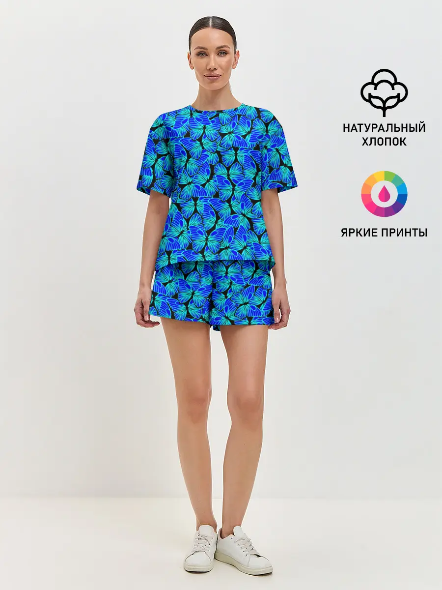 Женская пижама с шортами / Голубые бабочки