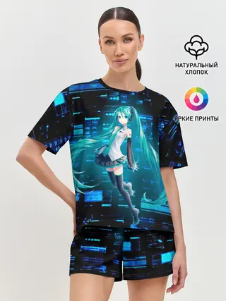 Женская пижама с шортами / Miku в матрице