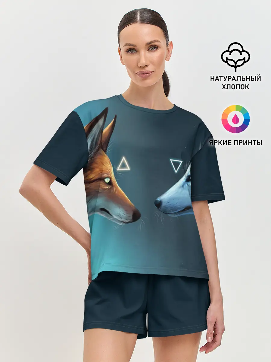 Женская пижама с шортами / ЛИСА И ВОЛК