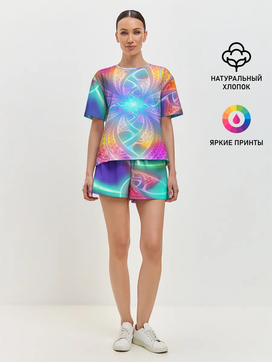 Женская пижама с шортами / Узоры / Абстракция /Неон