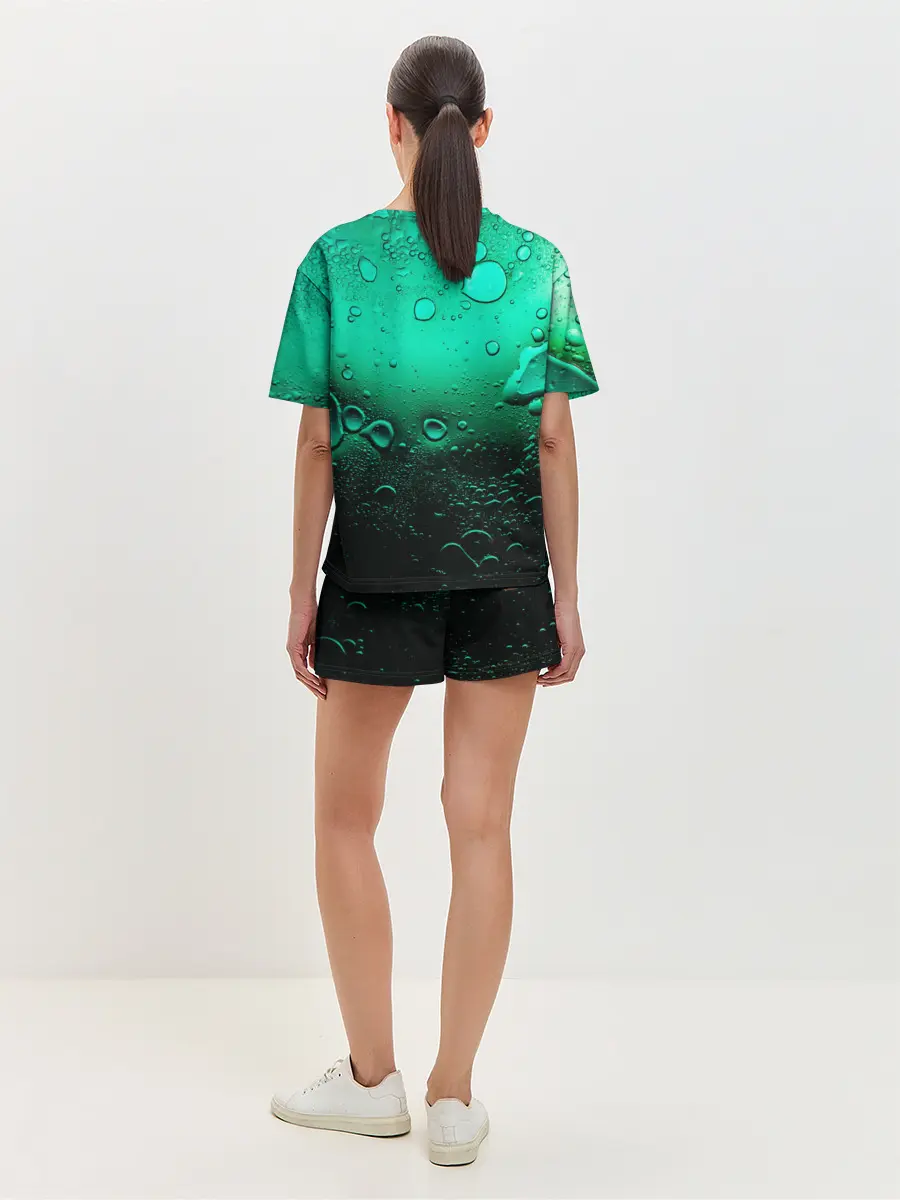 Женская пижама с шортами / Зеленые капли клетки