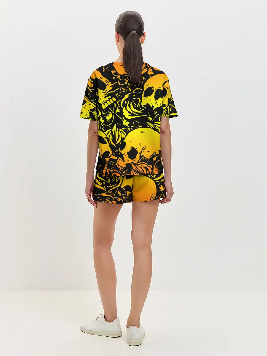 Женская пижама с шортами / KILLA оранжевые черепа