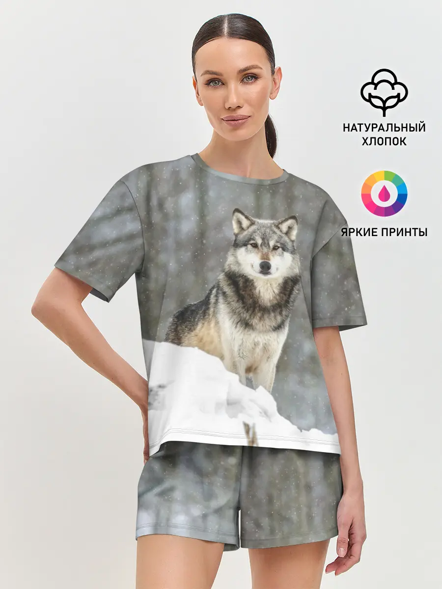 Женская пижама с шортами / Волк и снег