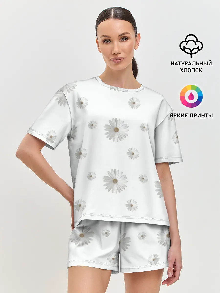 Женская пижама с шортами / Ромашки