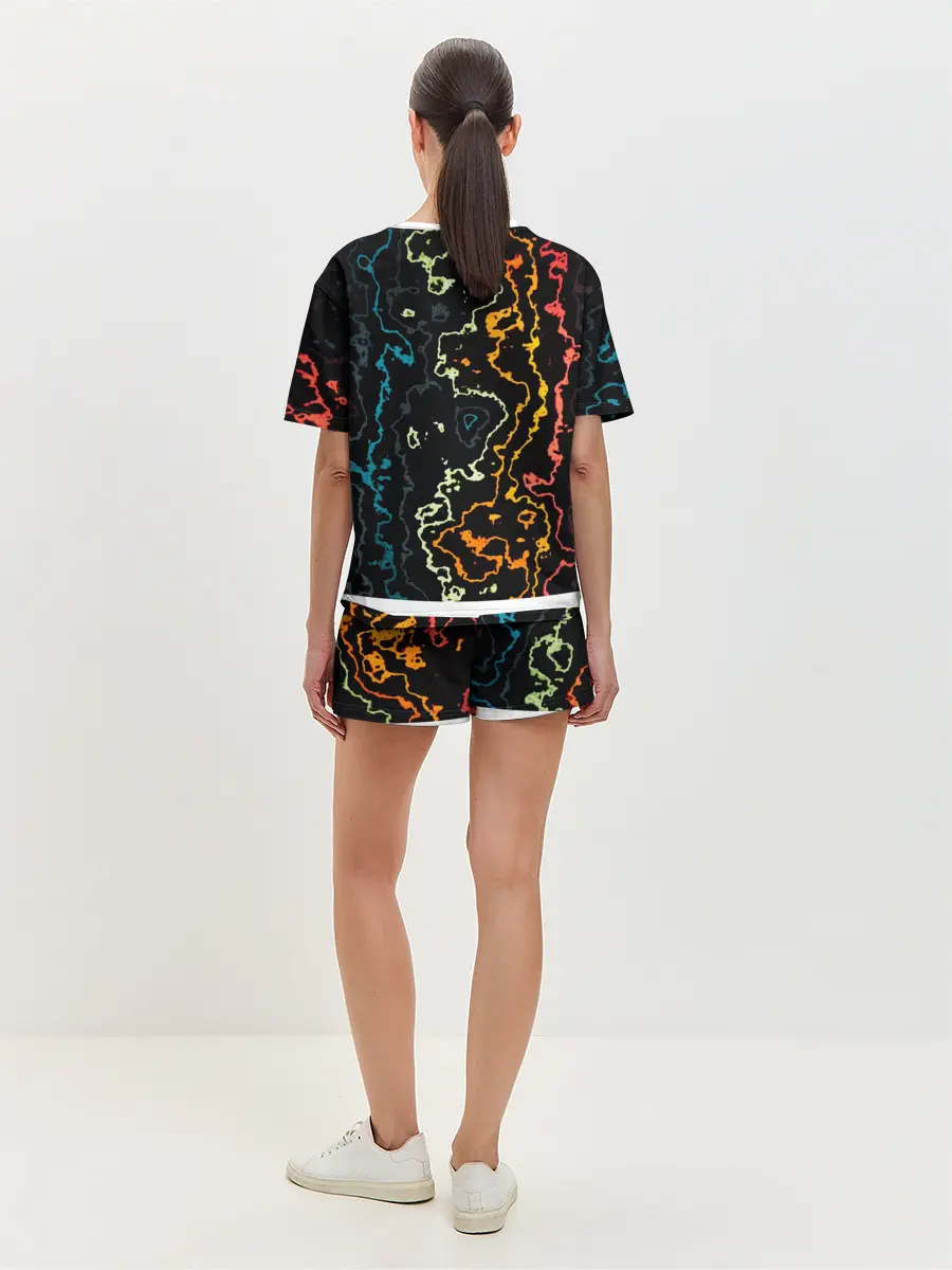 Женская пижама с шортами / линий,цветной,черный