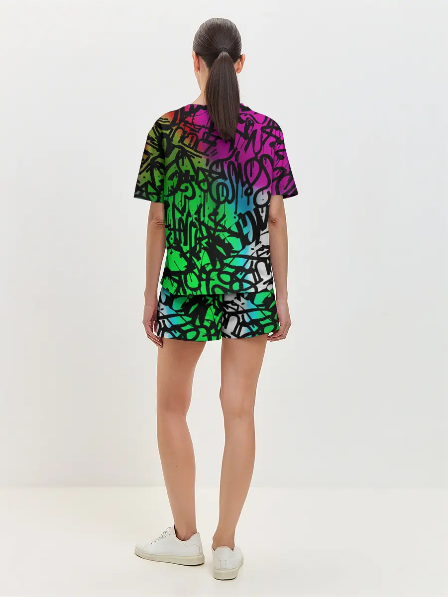 Женская пижама с шортами / Стена граффити