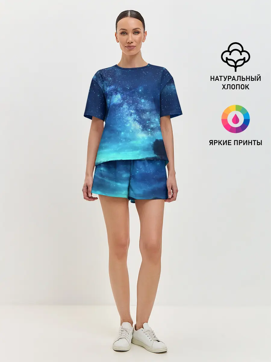 Женская пижама с шортами / Синяя Небо
