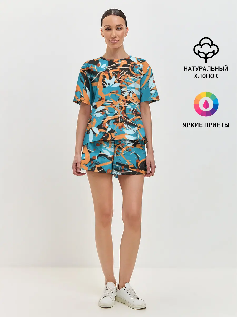 Женская пижама с шортами / Яркие линии