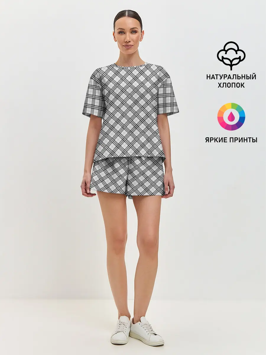Женская пижама с шортами / Костюм в клетку