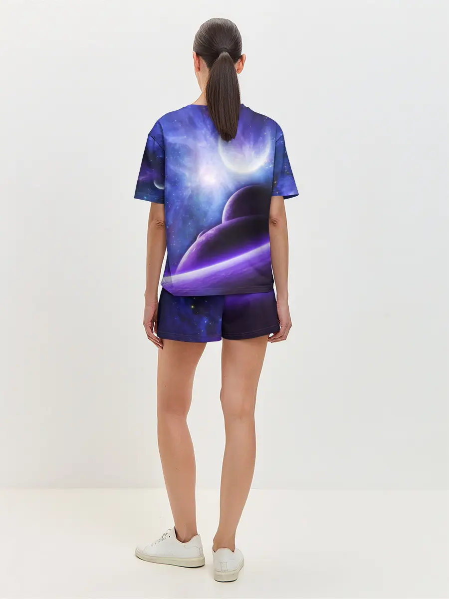 Женская пижама с шортами / Неоновый Космос