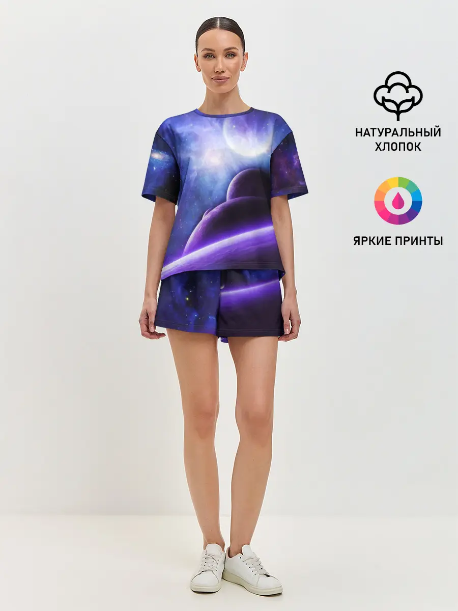 Женская пижама с шортами / Неоновый Космос