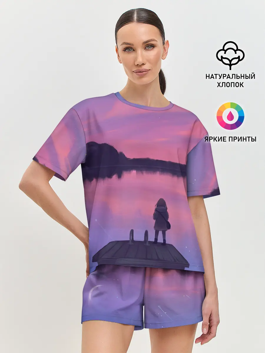 Женская пижама с шортами / Закат Солнце