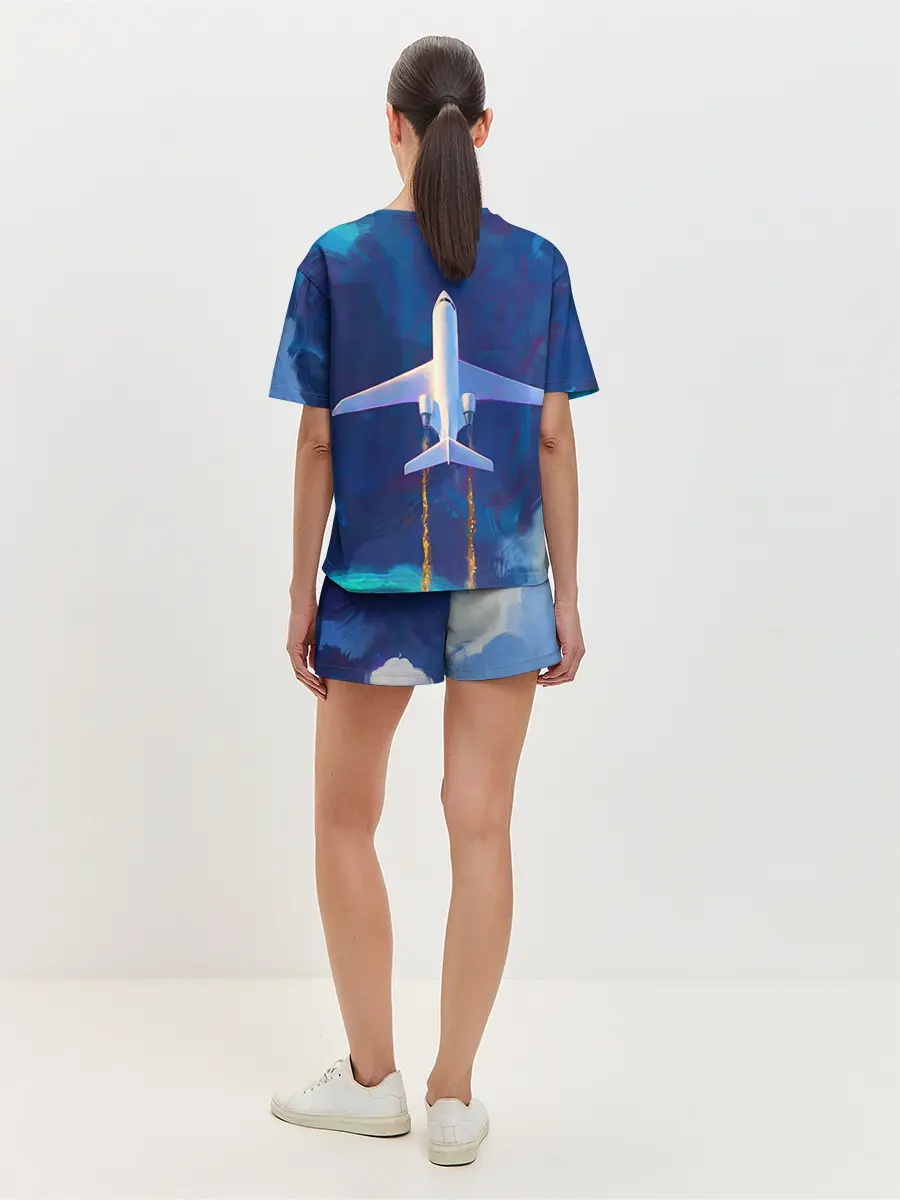 Женская пижама с шортами / Самолёт на небе
