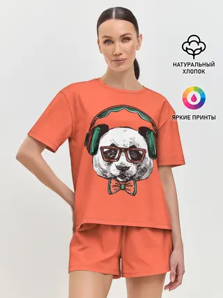 Женская пижама с шортами / панда-меломан