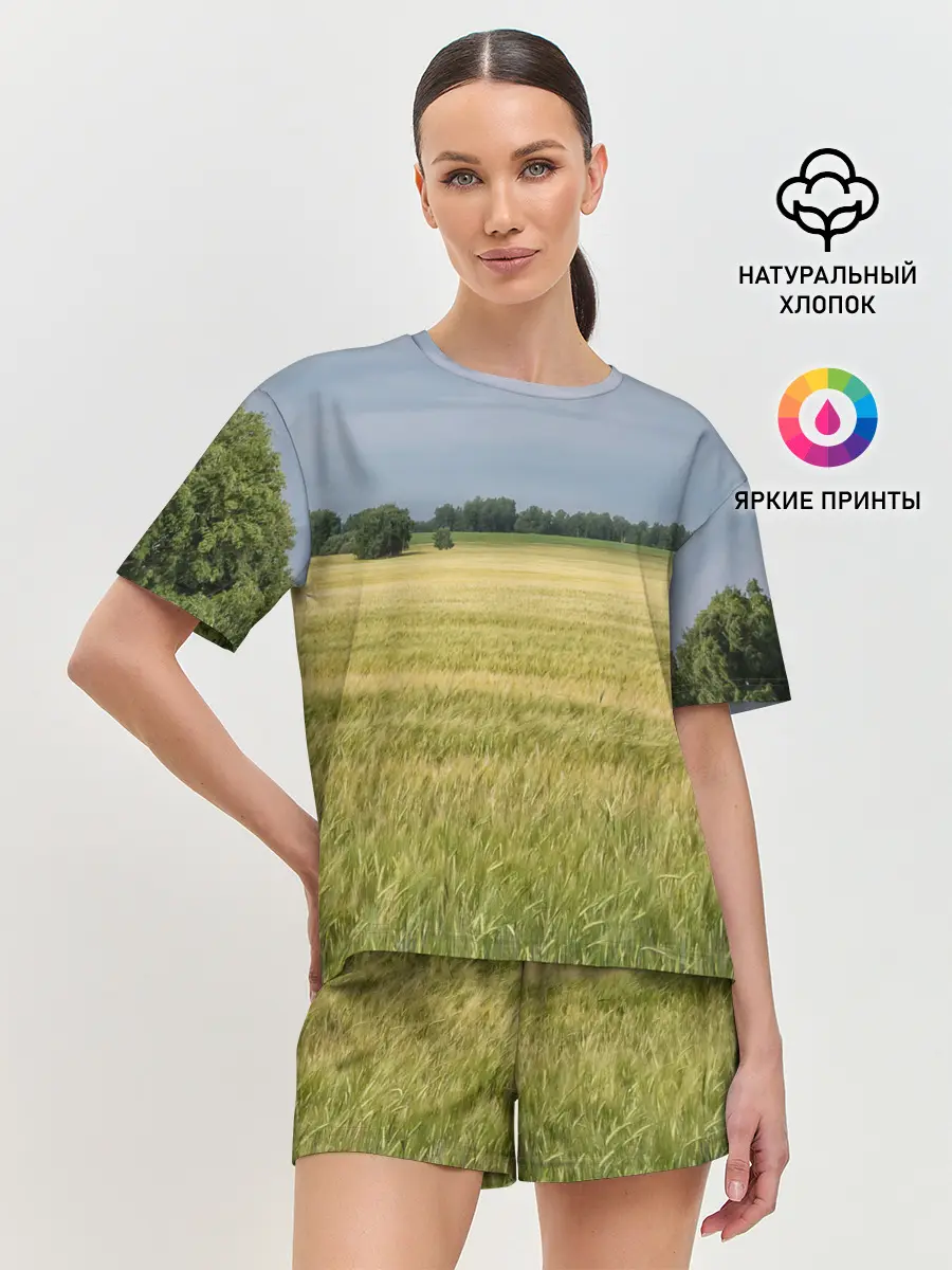 Женская пижама с шортами / Пшеничное поле