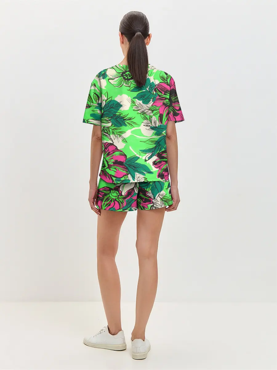 Женская пижама с шортами / Цветы в неоне