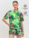 Женская пижама с шортами / Цветы в неоне