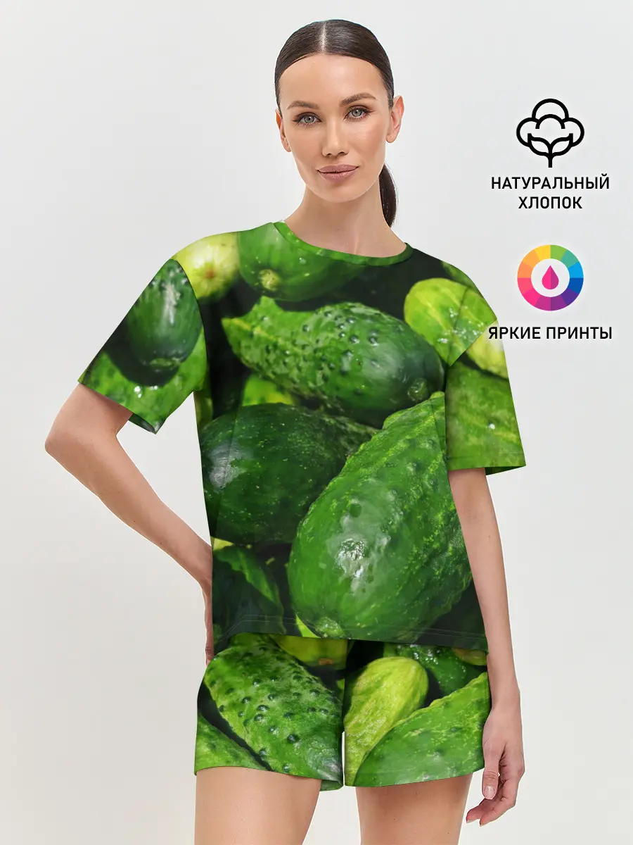 Женская пижама с шортами / Огурцы