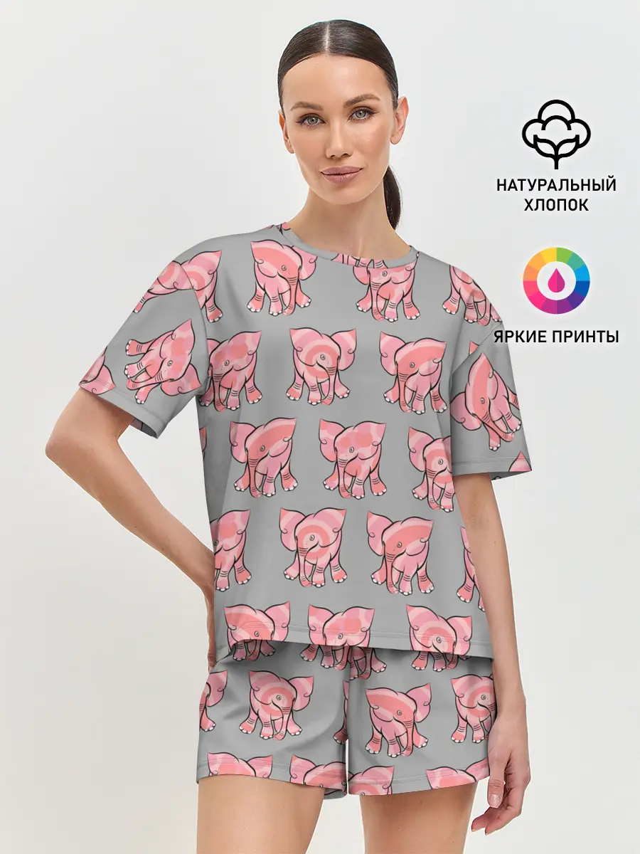 Женская пижама с шортами / РОЗОВЫЕ СЛОНИКИ ПАТТЕРН