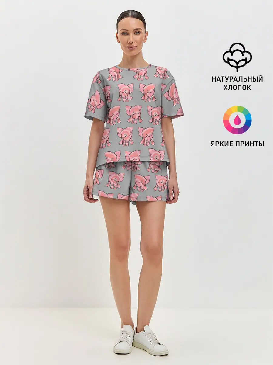 Женская пижама с шортами / РОЗОВЫЕ СЛОНИКИ ПАТТЕРН